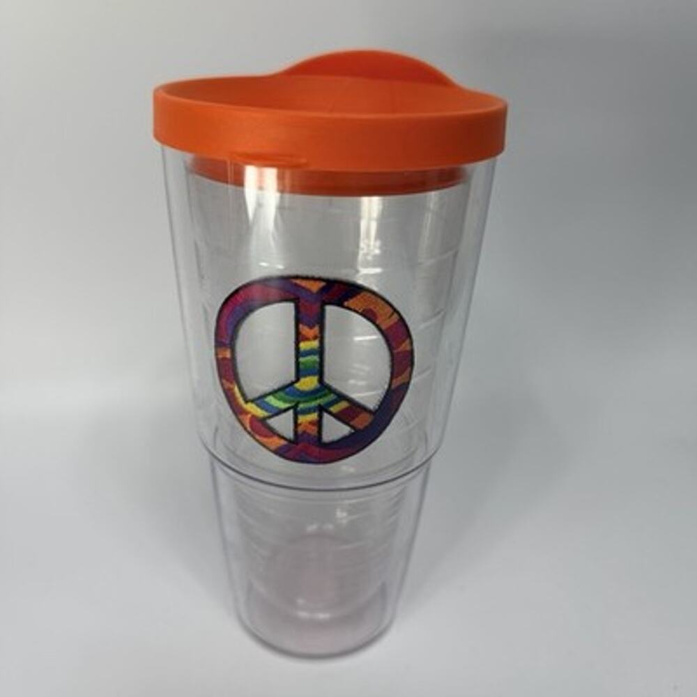Tervis Tumbler 24oz Peace Sign Rainbow Patch Double Wall Clear Insulated Cup